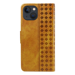 For iPhone 14 Leather Case Wallet Stand Grids Imprinted Phone Cover with Strap - TechGearPal