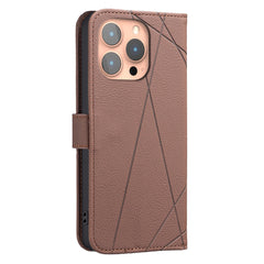 For iPhone 15 Pro Max Case BINFEN COLOR BF35 Geometry Imprinted Leather Phone Cover RFID Blocking Wallet Stand - TechGearPal