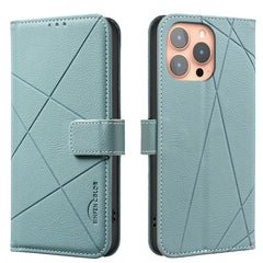 For iPhone 15 Pro Max Case BINFEN COLOR BF35 Geometry Imprinted Leather Phone Cover RFID Blocking Wallet Stand - TechGearPal