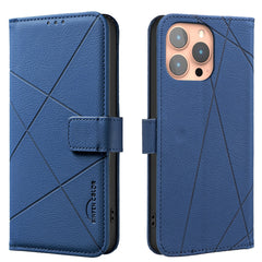 For iPhone 15 Pro Max Case BINFEN COLOR BF35 Geometry Imprinted Leather Phone Cover RFID Blocking Wallet Stand - TechGearPal
