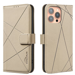 For iPhone 15 Pro Max Case BINFEN COLOR BF35 Geometry Imprinted Leather Phone Cover RFID Blocking Wallet Stand - TechGearPal