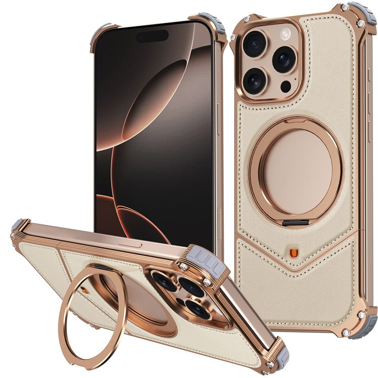 For iPhone 14 Pro Max Case PU Covered Metal Boardless Phone Back Cover with Kickstand - TechGearPal