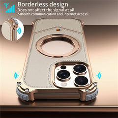 For iPhone 14 Pro Max Case PU Covered Metal Boardless Phone Back Cover with Kickstand - TechGearPal
