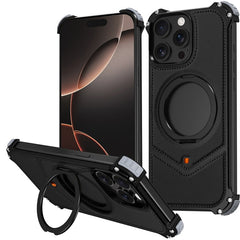For iPhone 14 Pro Max Case PU Covered Metal Boardless Phone Back Cover with Kickstand - TechGearPal