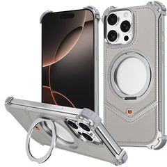 For iPhone 14 Pro Max Case PU Covered Metal Boardless Phone Back Cover with Kickstand - TechGearPal