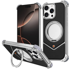 For iPhone 14 Pro Max Case PU Covered Metal Boardless Phone Back Cover with Kickstand - TechGearPal