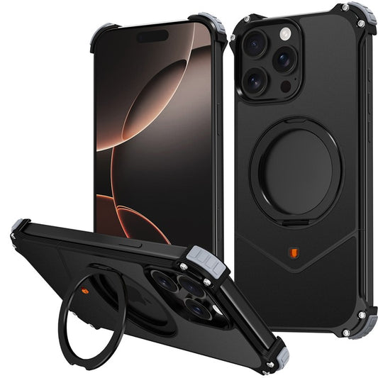 For iPhone 14 Pro Max Case PC + Metal Boardless Phone Back Cover with Kickstand - TechGearPal