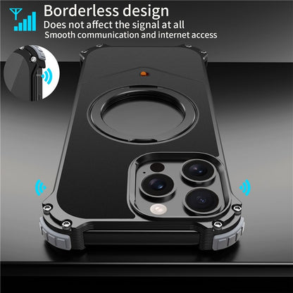 For iPhone 14 Pro Max Case PC + Metal Boardless Phone Back Cover with Kickstand - TechGearPal