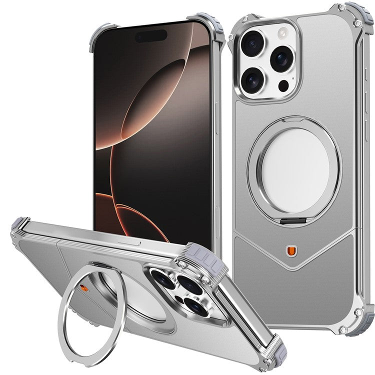 For iPhone 14 Pro Max Case PC + Metal Boardless Phone Back Cover with Kickstand - TechGearPal
