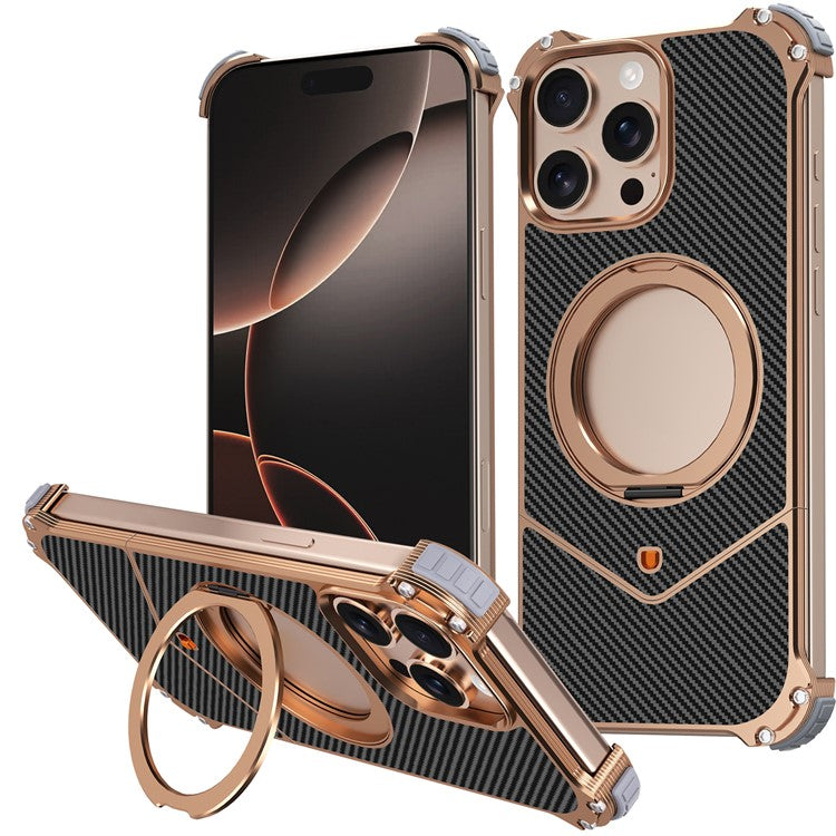 For iPhone 14 Pro Max Magnetic Case Carbon Fiber Texture PU + Metal Boardless Phone Back Cover with Kickstand - TechGearPal