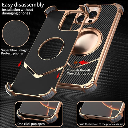 For iPhone 14 Pro Max Magnetic Case Carbon Fiber Texture PU + Metal Boardless Phone Back Cover with Kickstand - TechGearPal