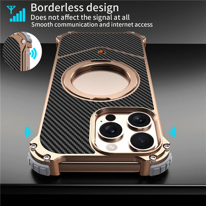 For iPhone 14 Pro Max Magnetic Case Carbon Fiber Texture PU + Metal Boardless Phone Back Cover with Kickstand - TechGearPal