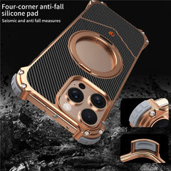 For iPhone 13 Pro Max Magnetic Case Carbon Fiber Texture PU + Metal Boardless Phone Back Cover with Kickstand - TechGearPal