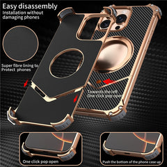 For iPhone 13 Pro Max Magnetic Case Carbon Fiber Texture PU + Metal Boardless Phone Back Cover with Kickstand - TechGearPal