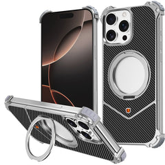 For iPhone 13 Pro Max Magnetic Case Carbon Fiber Texture PU + Metal Boardless Phone Back Cover with Kickstand - TechGearPal
