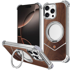 For iPhone 13 Pro Max Case Wood Covered Metal Boardless Phone Back Cover with Kickstand - TechGearPal