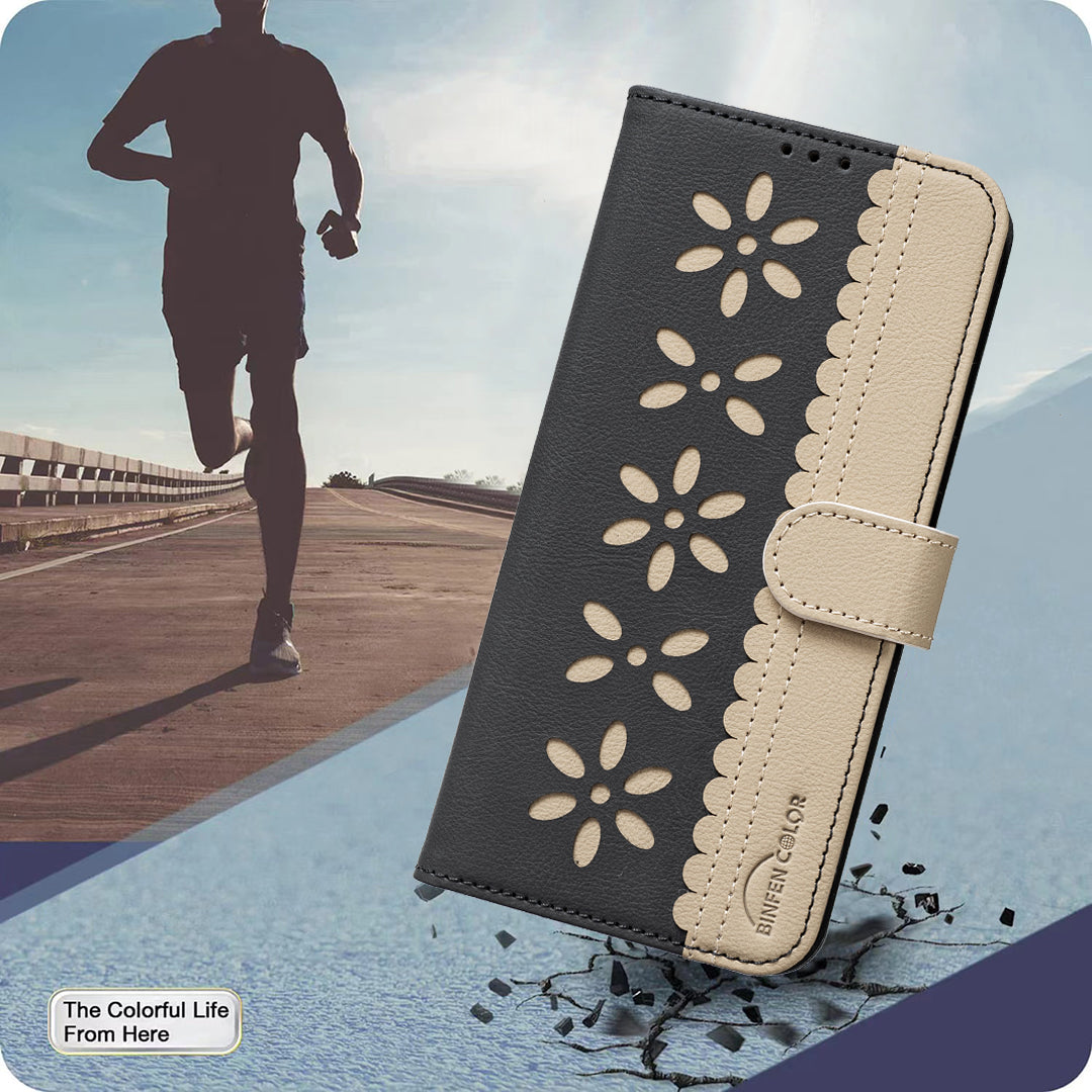 For iPhone 15 Pro Max Leather Case BINFEN COLOR BF36 Floral Pattern Phone Cover RFID Blocking Wallet Stand - TechGearPal