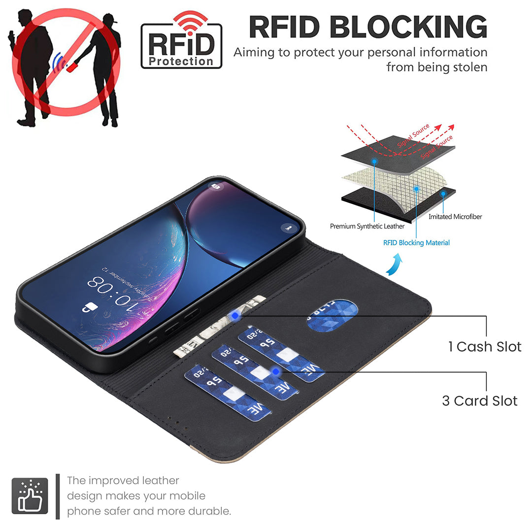 For iPhone 15 Pro Max Leather Case BINFEN COLOR BF36 Floral Pattern Phone Cover RFID Blocking Wallet Stand - TechGearPal