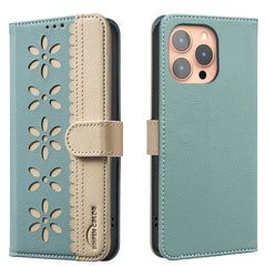 For iPhone 15 Pro Max Leather Case BINFEN COLOR BF36 Floral Pattern Phone Cover RFID Blocking Wallet Stand - TechGearPal
