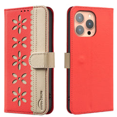 For iPhone 15 Pro Max Leather Case BINFEN COLOR BF36 Floral Pattern Phone Cover RFID Blocking Wallet Stand - TechGearPal