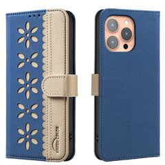 For iPhone 15 Pro Max Leather Case BINFEN COLOR BF36 Floral Pattern Phone Cover RFID Blocking Wallet Stand - TechGearPal