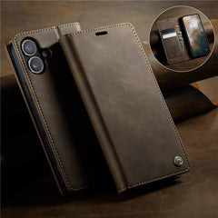 CASEME 033 Series For iPhone 16 Case RFID Blocking Wallet Stand Calf Texture Leather Phone Cover - TechGearPal