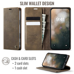 CASEME 033 Series For iPhone 16 Case RFID Blocking Wallet Stand Calf Texture Leather Phone Cover - TechGearPal