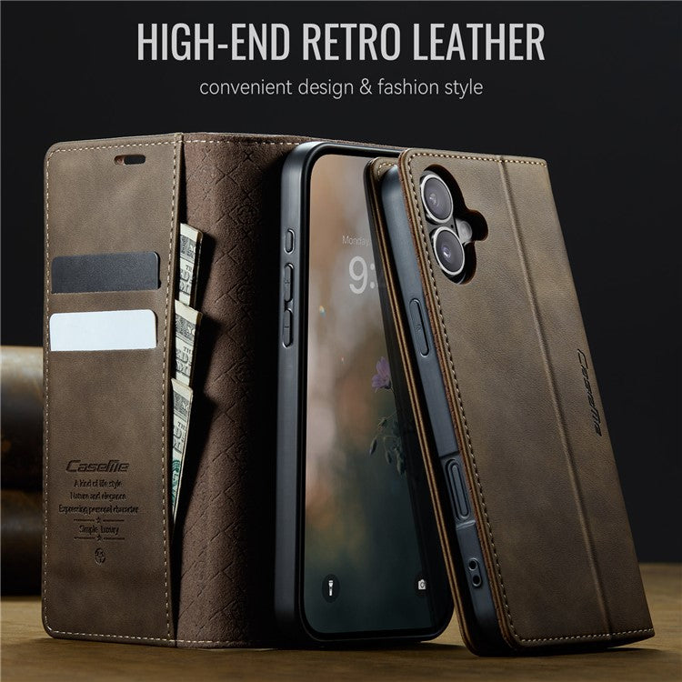 CASEME 033 Series For iPhone 16 Case RFID Blocking Wallet Stand Calf Texture Leather Phone Cover - TechGearPal