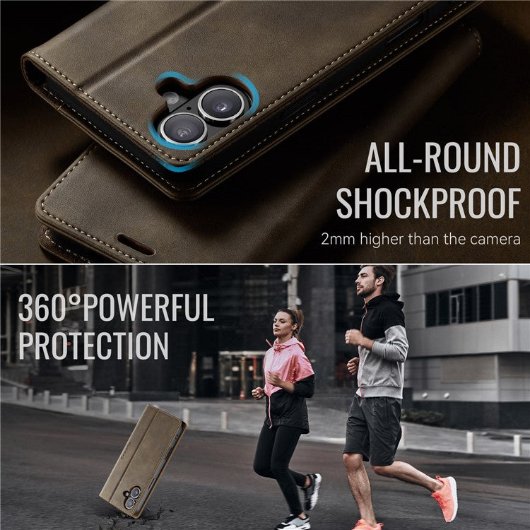 CASEME 033 Series For iPhone 16 Case RFID Blocking Wallet Stand Calf Texture Leather Phone Cover - TechGearPal