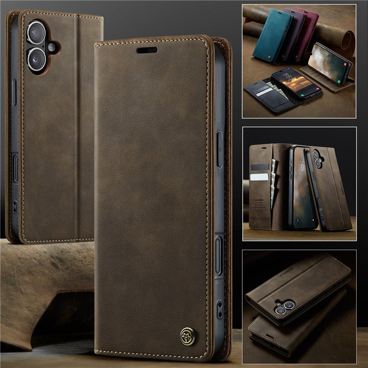 CASEME 033 Series For iPhone 16 Case RFID Blocking Wallet Stand Calf Texture Leather Phone Cover - TechGearPal