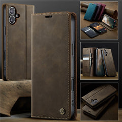 CASEME 033 Series For iPhone 16 Case RFID Blocking Wallet Stand Calf Texture Leather Phone Cover - TechGearPal