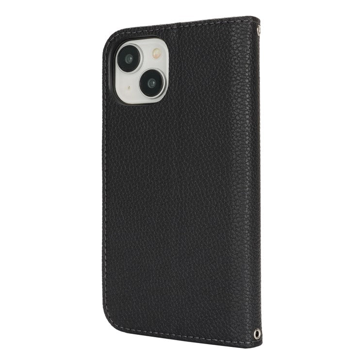 Stand Case for iPhone 14 / 13 Litchi Texture Leather Flip Phone Cover with Strap  /  Wallet - TechGearPal
