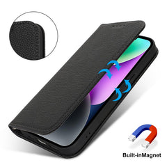 Stand Case for iPhone 14 / 13 Litchi Texture Leather Flip Phone Cover with Strap  /  Wallet - TechGearPal
