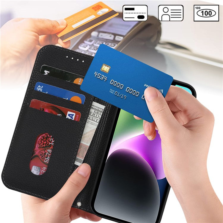 Stand Case for iPhone 14 / 13 Litchi Texture Leather Flip Phone Cover with Strap  /  Wallet - TechGearPal