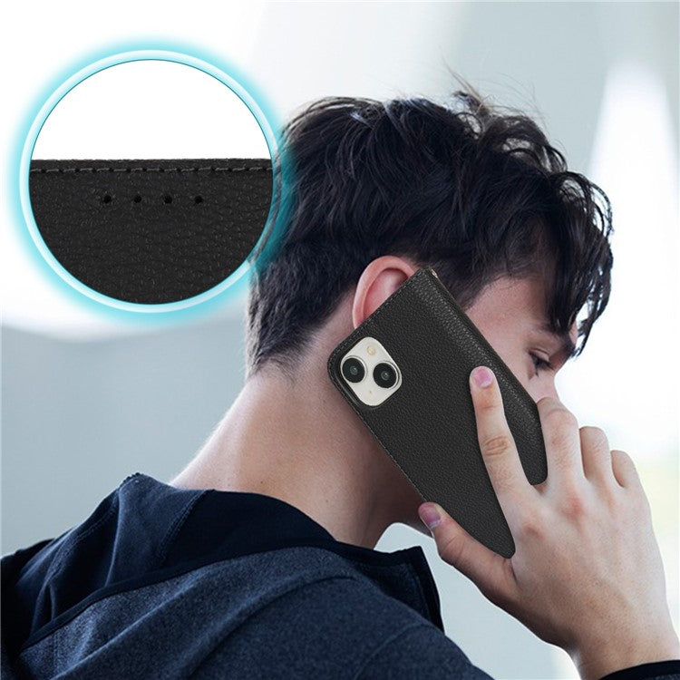 Stand Case for iPhone 14 / 13 Litchi Texture Leather Flip Phone Cover with Strap  /  Wallet - TechGearPal