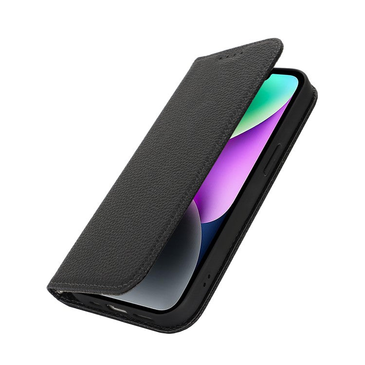 Stand Case for iPhone 14 / 13 Litchi Texture Leather Flip Phone Cover with Strap  /  Wallet - TechGearPal