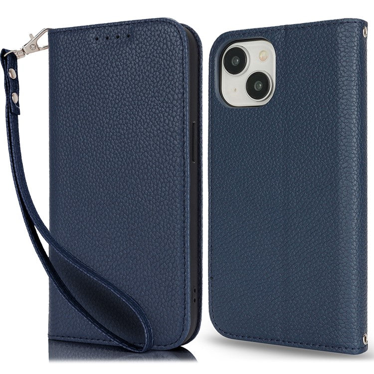 Stand Case for iPhone 14 / 13 Litchi Texture Leather Flip Phone Cover with Strap  /  Wallet - TechGearPal