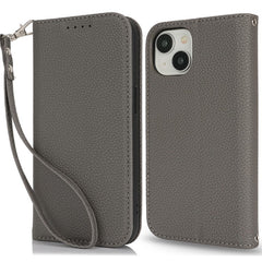 Stand Case for iPhone 14 / 13 Litchi Texture Leather Flip Phone Cover with Strap  /  Wallet - TechGearPal