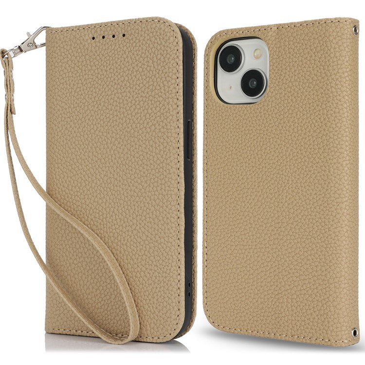 Stand Case for iPhone 14 / 13 Litchi Texture Leather Flip Phone Cover with Strap  /  Wallet - TechGearPal