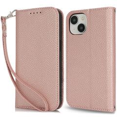 Stand Case for iPhone 14 / 13 Litchi Texture Leather Flip Phone Cover with Strap  /  Wallet - TechGearPal
