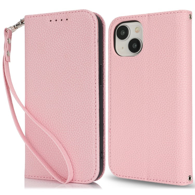 Stand Case for iPhone 14 / 13 Litchi Texture Leather Flip Phone Cover with Strap  /  Wallet - TechGearPal