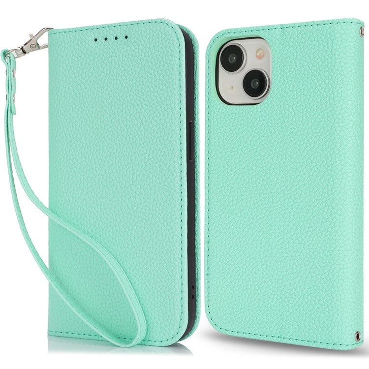Stand Case for iPhone 14 / 13 Litchi Texture Leather Flip Phone Cover with Strap  /  Wallet - TechGearPal