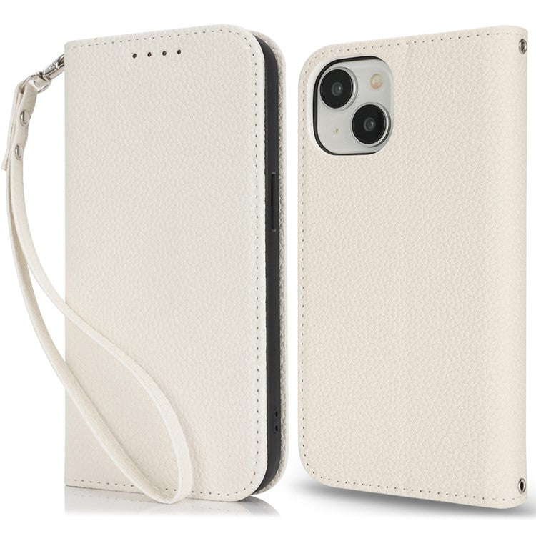 Stand Case for iPhone 14 / 13 Litchi Texture Leather Flip Phone Cover with Strap  /  Wallet - TechGearPal