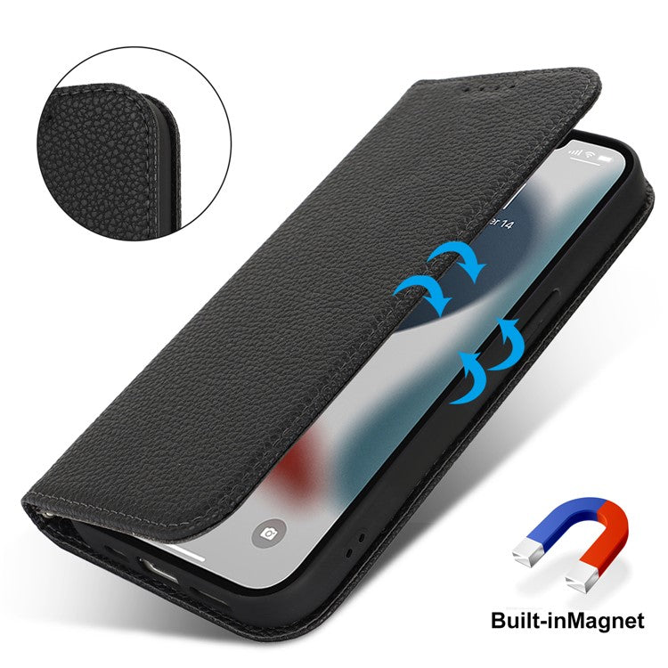 Stand Case for iPhone 13 Pro Max / 12 Pro Max Litchi Texture Leather Flip Phone Cover with Strap  /  Wallet - TechGearPal