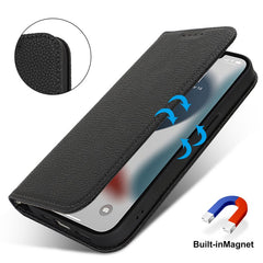 Stand Case for iPhone 13 Pro Max / 12 Pro Max Litchi Texture Leather Flip Phone Cover with Strap  /  Wallet - TechGearPal