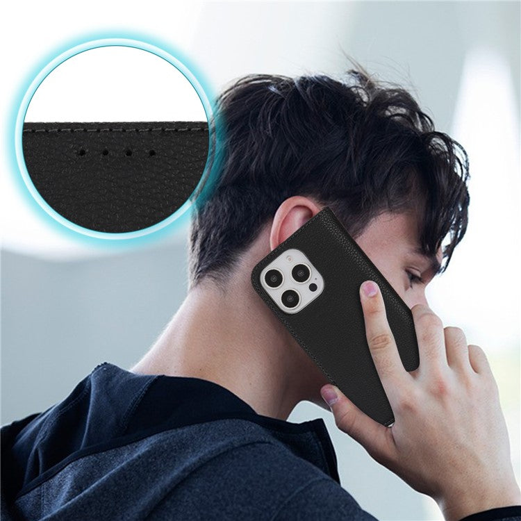 Stand Case for iPhone 13 Pro Max / 12 Pro Max Litchi Texture Leather Flip Phone Cover with Strap  /  Wallet - TechGearPal