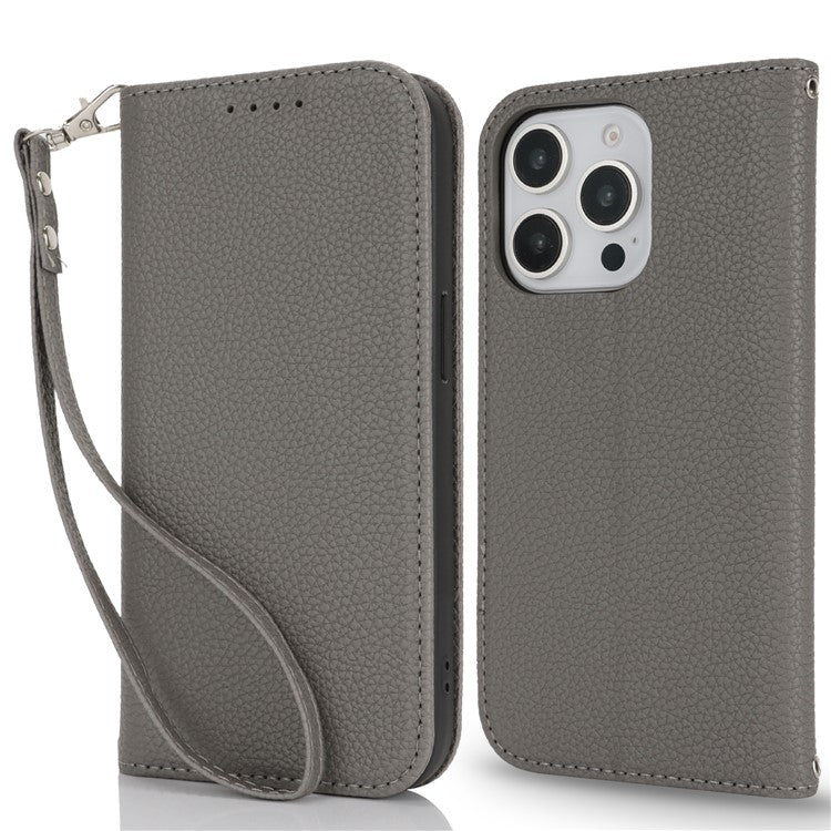 Stand Case for iPhone 13 Pro Max / 12 Pro Max Litchi Texture Leather Flip Phone Cover with Strap  /  Wallet - TechGearPal