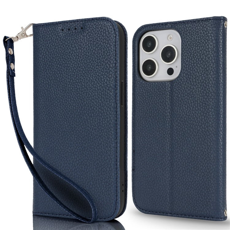 Stand Case for iPhone 13 Pro Max / 12 Pro Max Litchi Texture Leather Flip Phone Cover with Strap  /  Wallet - TechGearPal
