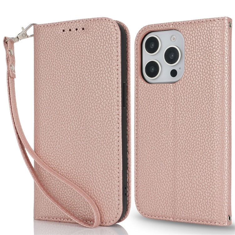 Stand Case for iPhone 13 Pro Max / 12 Pro Max Litchi Texture Leather Flip Phone Cover with Strap  /  Wallet - TechGearPal