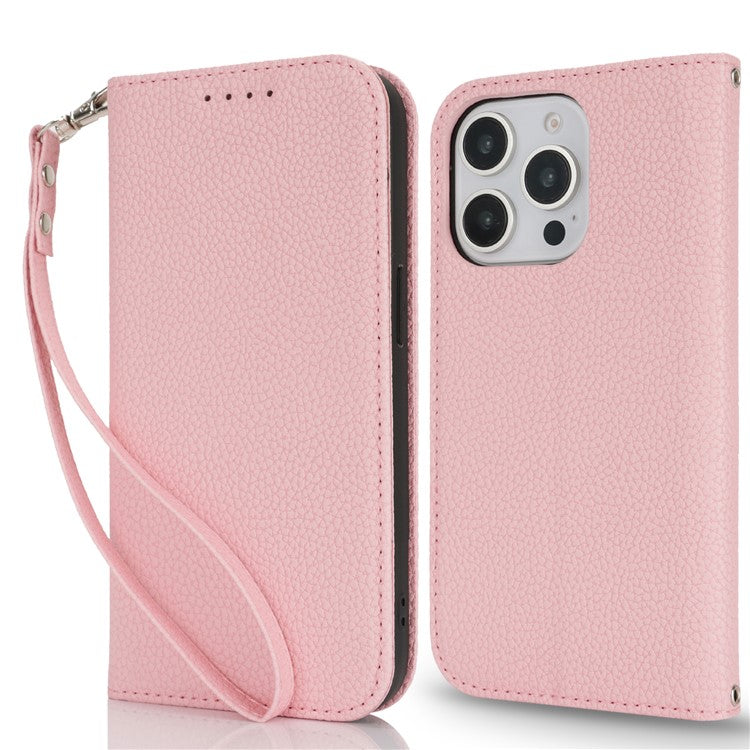 Stand Case for iPhone 13 Pro Max / 12 Pro Max Litchi Texture Leather Flip Phone Cover with Strap  /  Wallet - TechGearPal